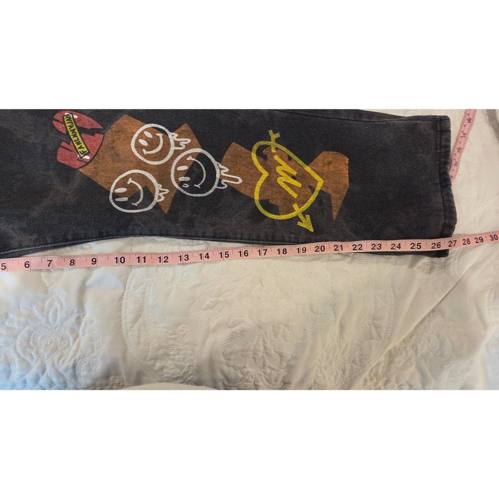 Unbranded Streetwear Graphic Jeans Straight‎ Leg Washed Black Graffiti Waist 32 - Picture 7 of 9